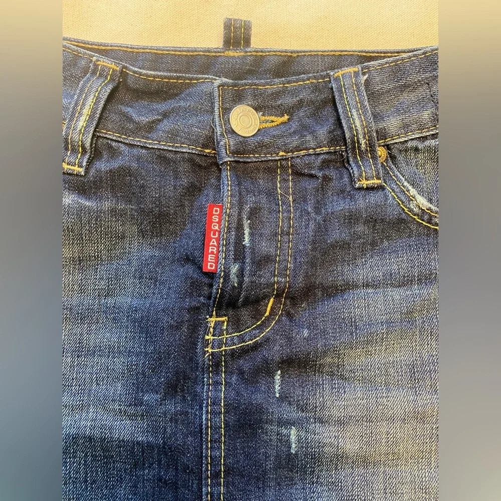 Dsquared2 Distressed Dark Wash Denim Mini Skirt Embroidered High Waist Y2K - Picture 4 of 9